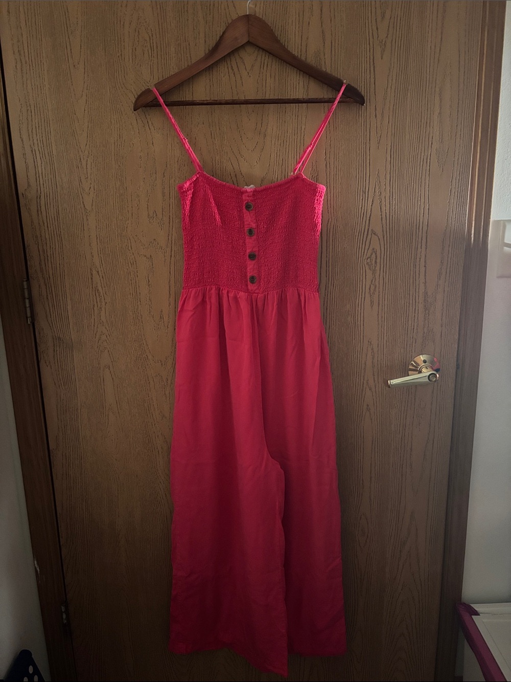 Love Tree Hot Pink Smocked Strap Jumpsuit
